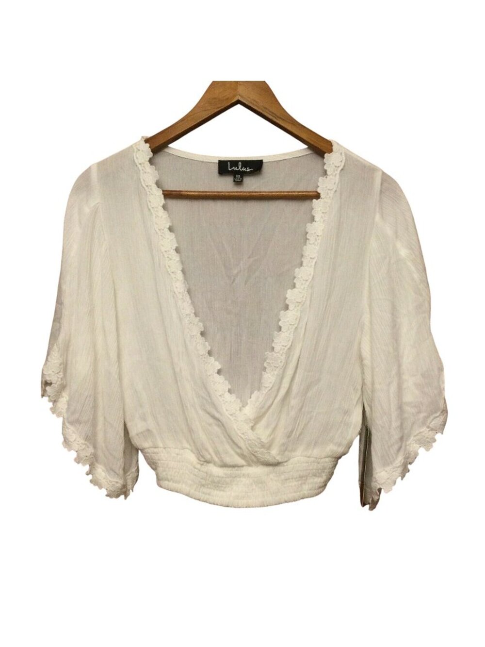 Lulus White Sheer Blouse Top Lace Trim Flare Sleeve NWT Angel Ethereal Gauzy